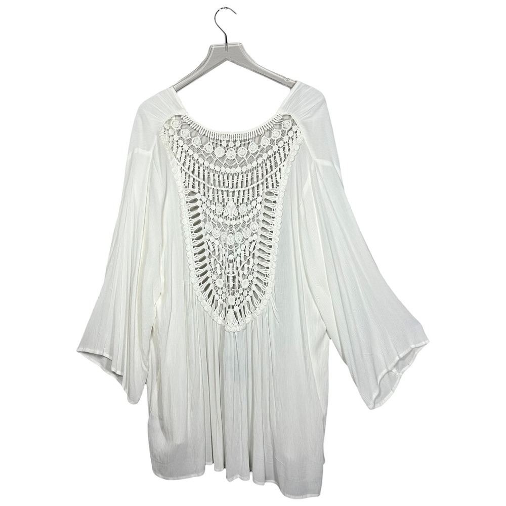 Torrid White Crochet Inset Gauze Kimono Boho Lightweight Plus Size 3X NWT - Picture 4 of 9